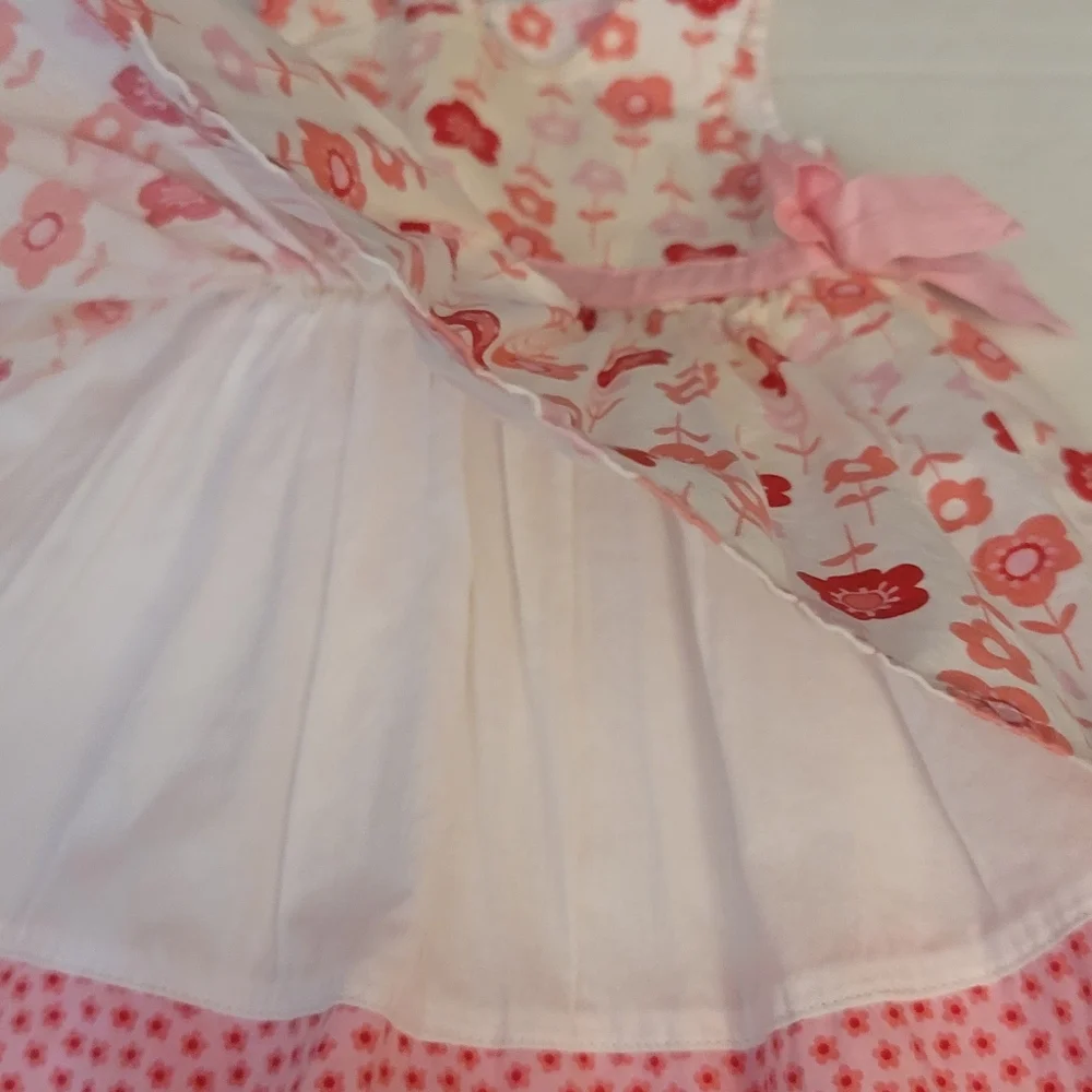 Carters Dress Newborn NB white and pink floral layered bows Sleeveless